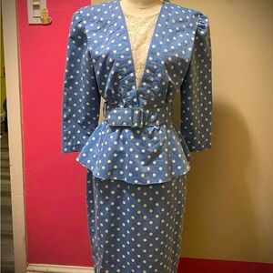 Just Ducky blue and white peplum polka dot dress